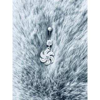 Srebrny kolczyk do pępka z cyrkoniami kwiat