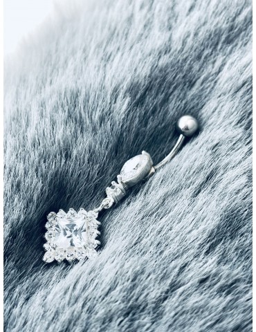 Quadrat Bauchnabelpiercing Silber 925 Piercingschmuck Banana mit Zirkonia