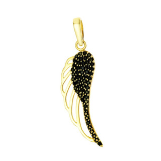 Flügel Anhänger Kettenanhänger Gelbgold Goldanhänger 585er 14KT mit Onyx