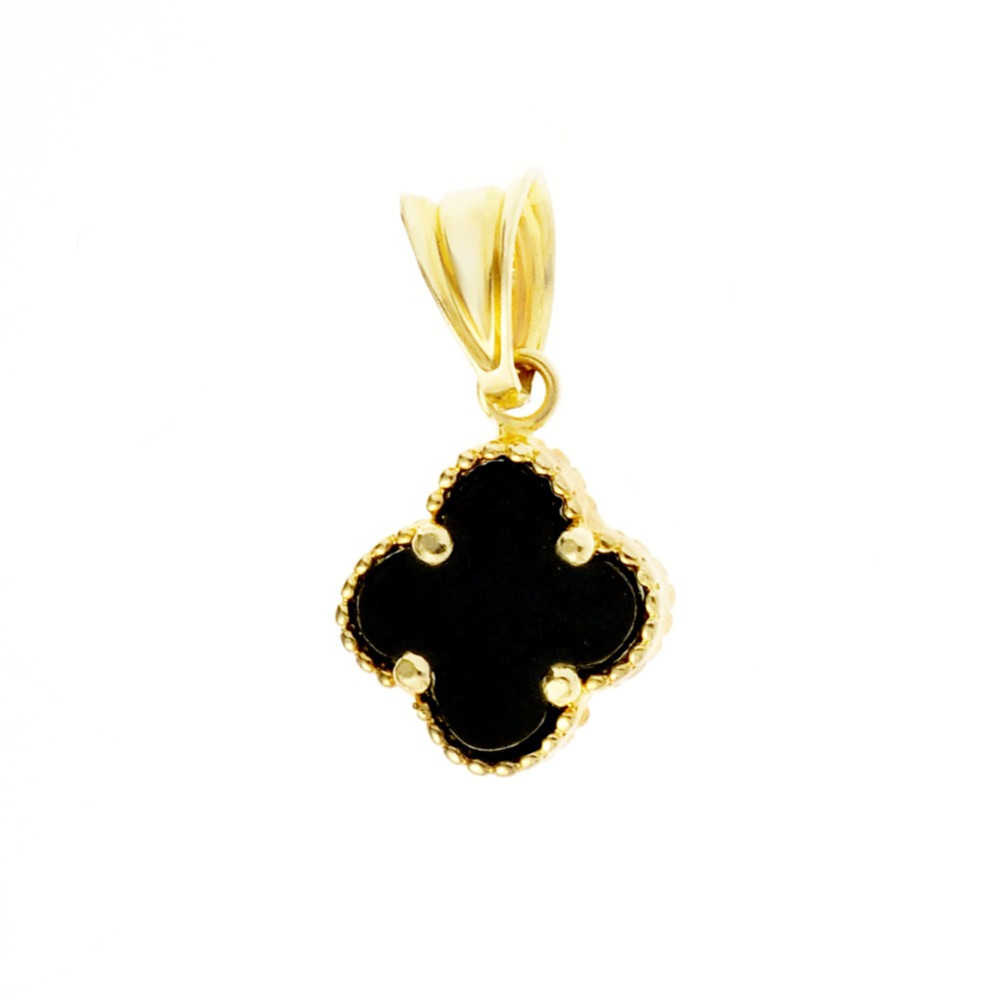 Kleeblatt Anhänger Kettenanhänger Gelbgold Goldanhänger 585er 14KT mit Onyx