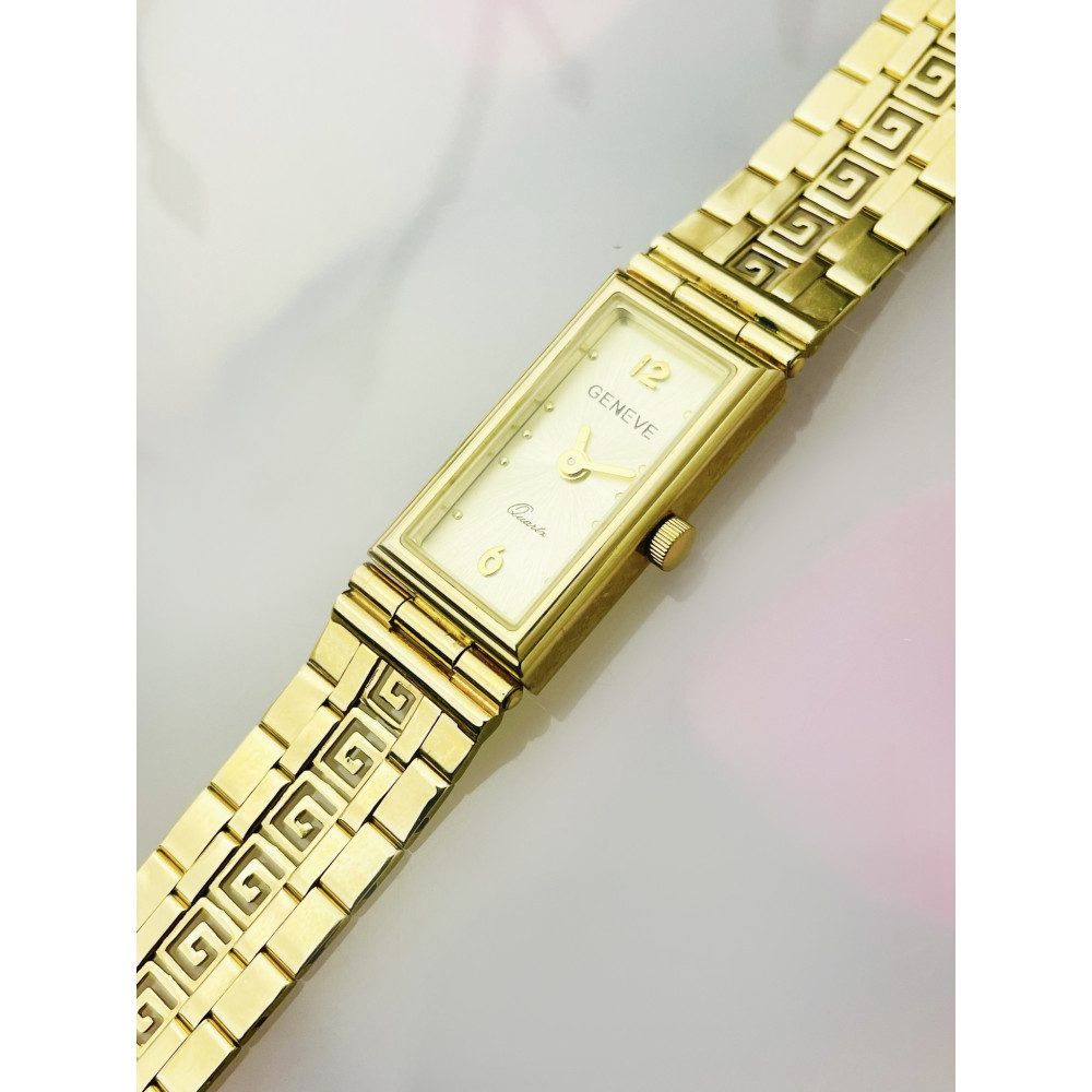 Złoty zegarek kwarcowy Geneve Quartz z bransoletką grecką