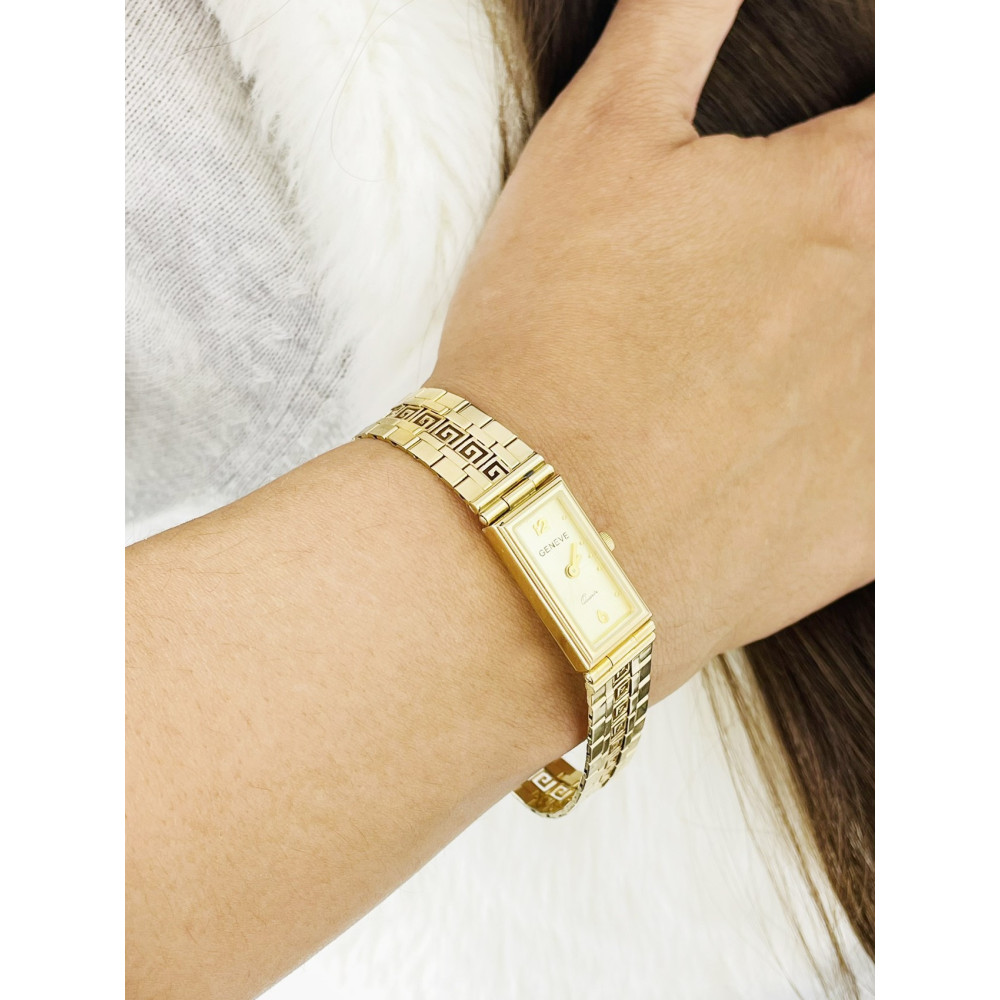 Złoty zegarek kwarcowy Geneve Quartz z bransoletką grecką
