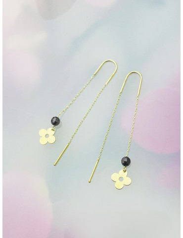 Blume Gold Ohrringe mit Onyx Ohrhänger Ohrstecker Ohrschmuck Paar Gelbgold 585er 14KT
