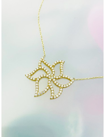 Blume Halskette goldenes Halsband mit Zirkonia Gelbgold 585er 14KT