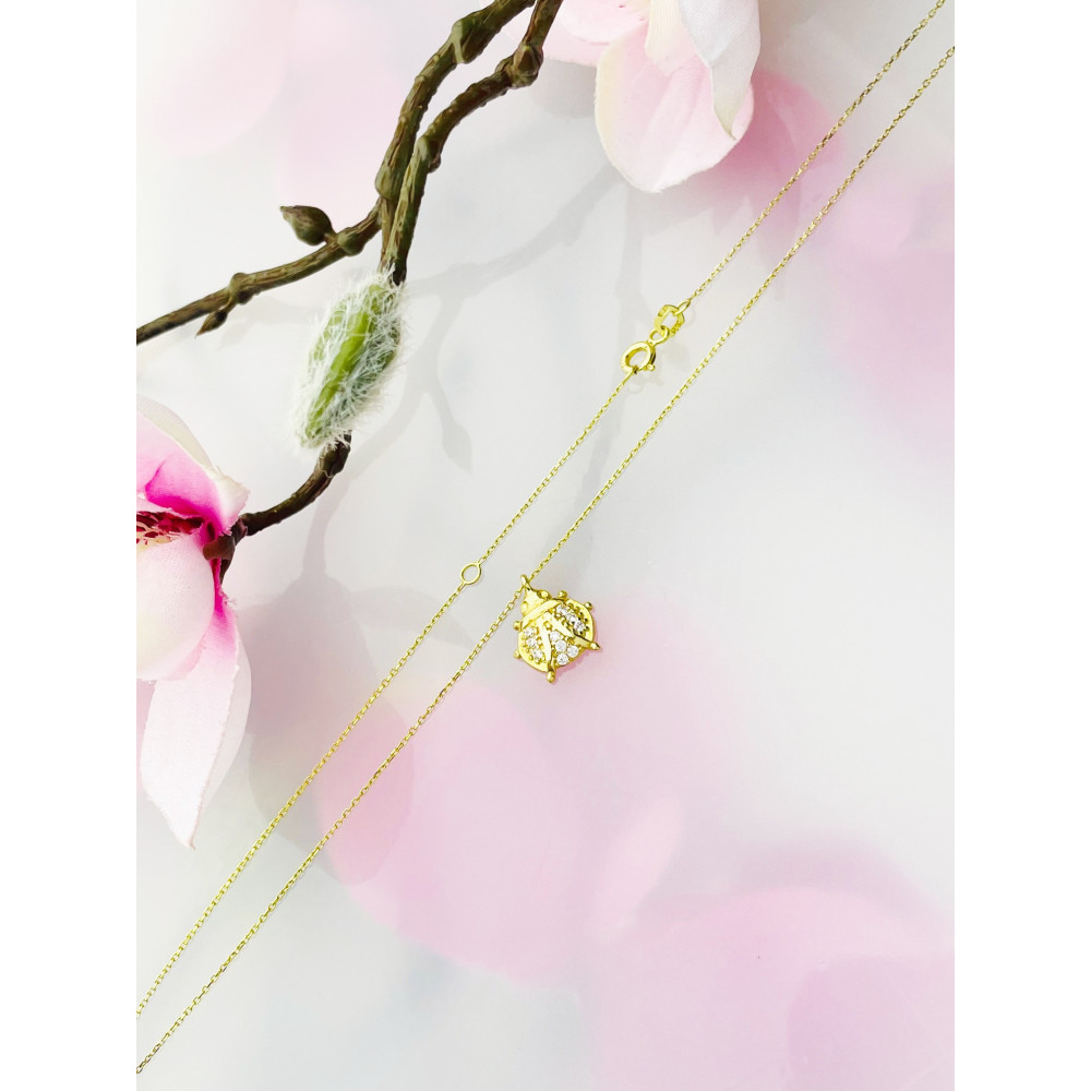 Marienkäfer Halskette mit Zirkonia goldenes Halsband Gelbgold 585er 14KT