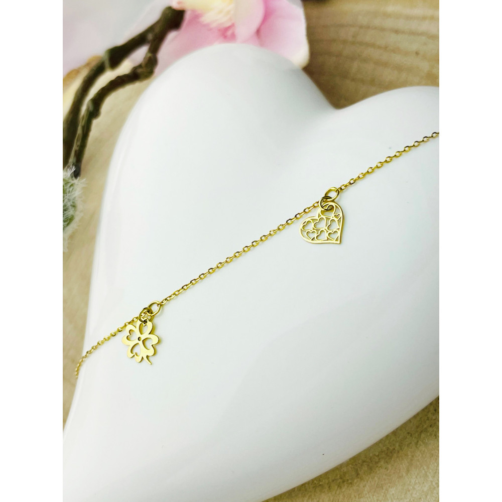 Kleeblatt Herz Kreis Halskette goldenes Halsband Gelbgold 585er 14KT