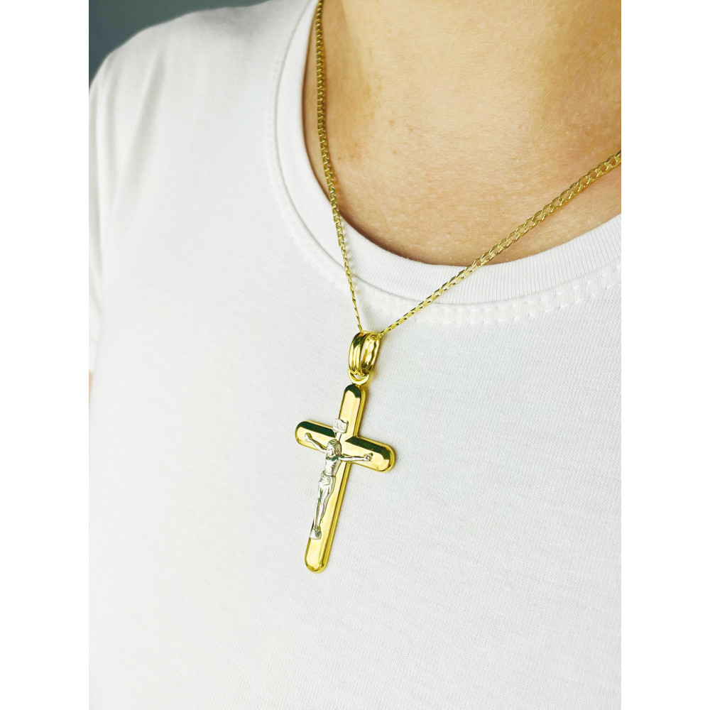 Goldanhänger Kettenanhänger Kreuz Jesus Christus Goldkreuz Bicolor Gelbgold 333er 8KT