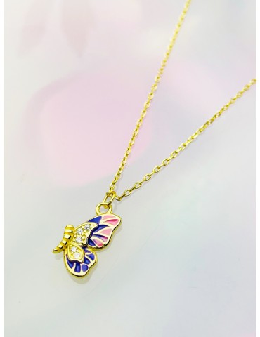 Schmetterling vergoldet 925 Silber  Halskette mit Zirkonia Halsband Damen Kinder