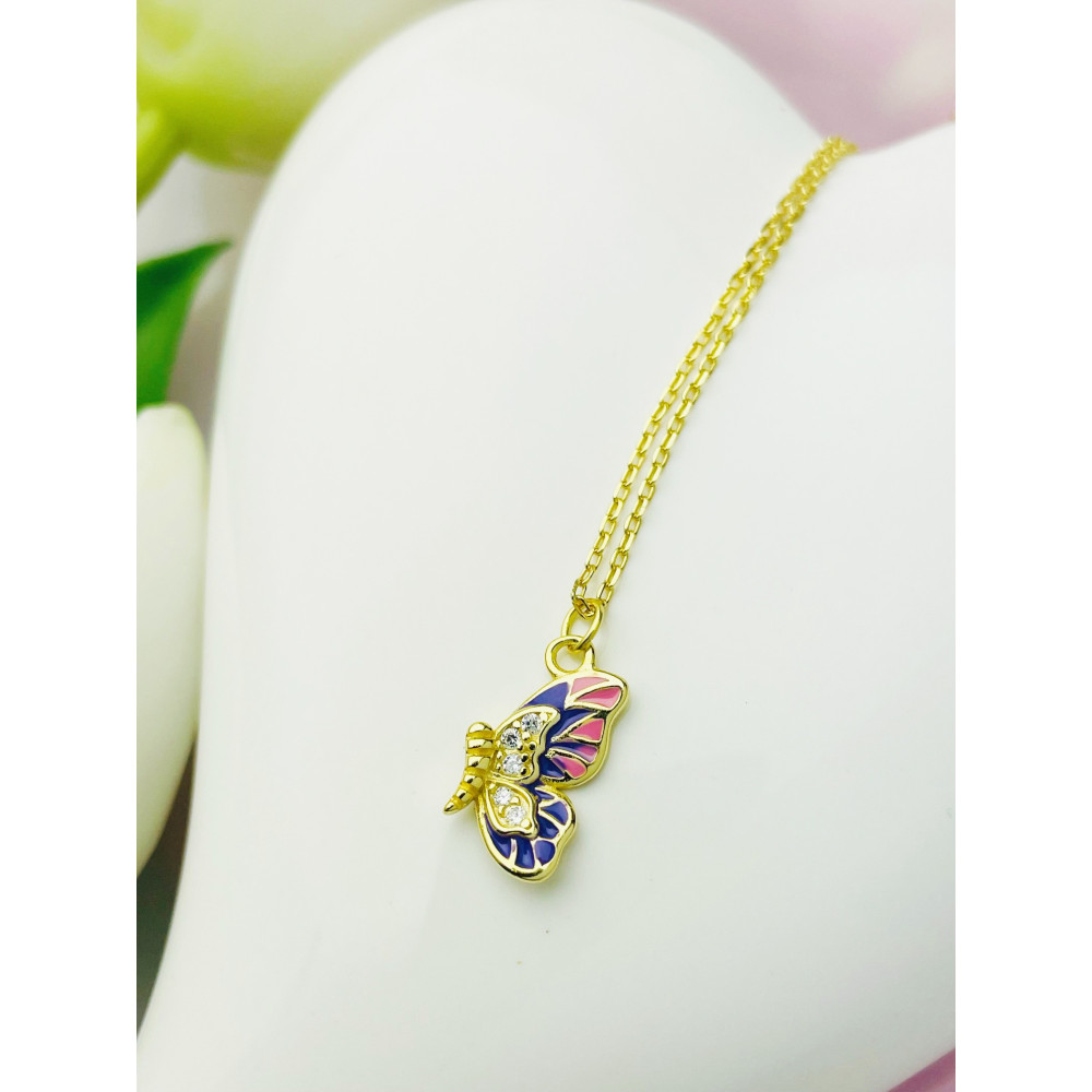 Schmetterling vergoldet 925 Silber  Halskette mit Zirkonia Halsband Damen Kinder