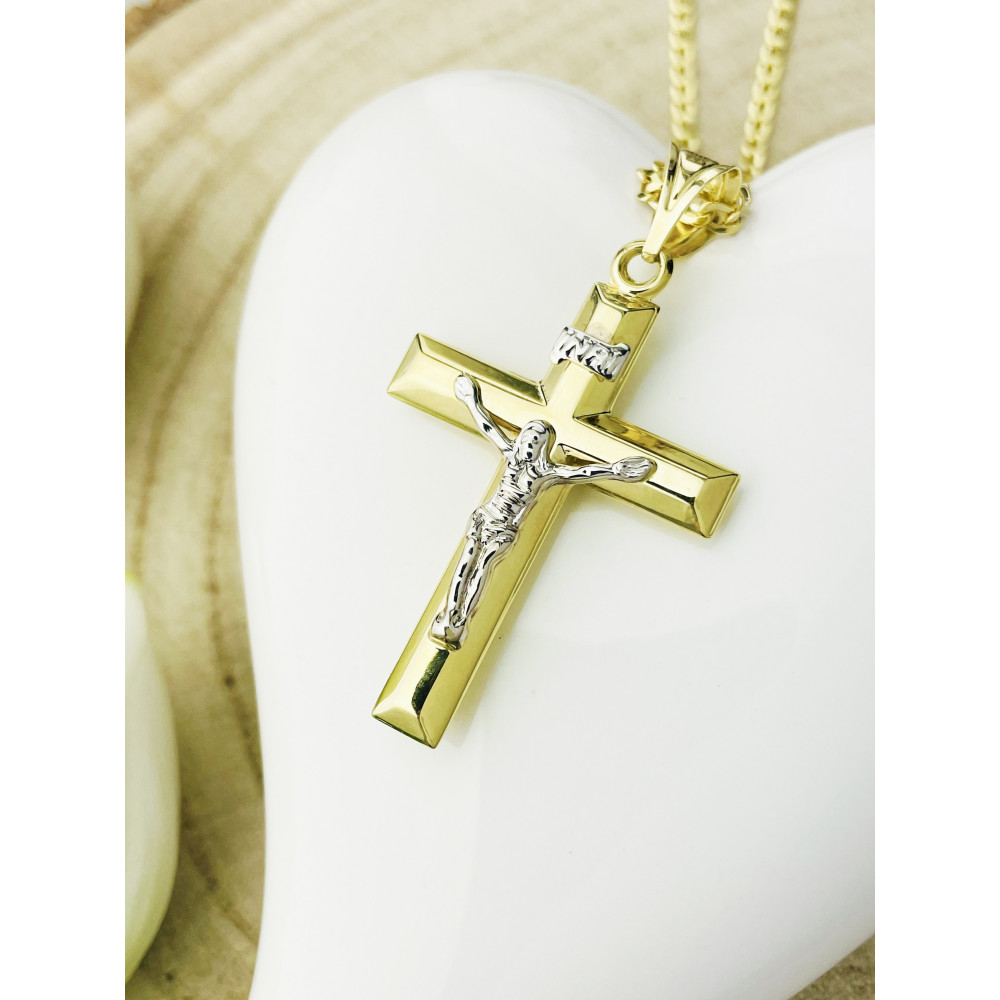 Goldanhänger Kettenanhänger Kreuz Jesus Christus Goldkreuz Bicolor Gelbgold 585er 14KT
