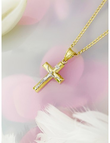 oldanhänger Kettenanhänger Kreuz Jesus Christus Goldkreuz Bicolor Gelbgold 585er 14KT