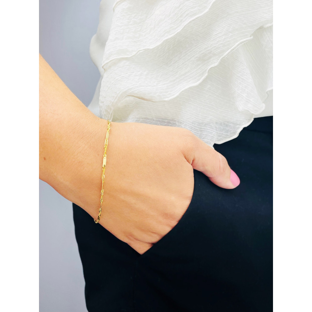 Złota bransoletka Singapure Magic z blaszką