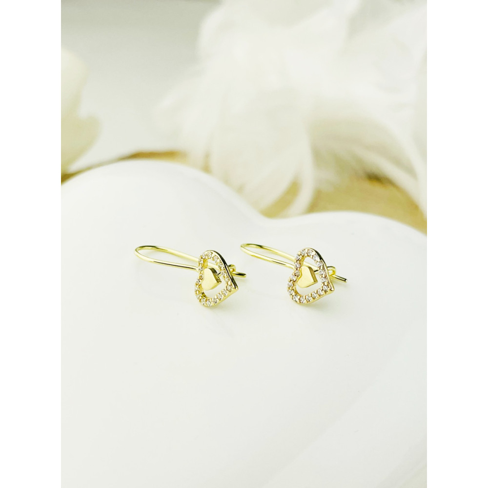 Herz Ohrringe Ohrhänger Ohrstecker Ohrschmuck mit Zirkonia Gelbgold Paar 585er 14KT