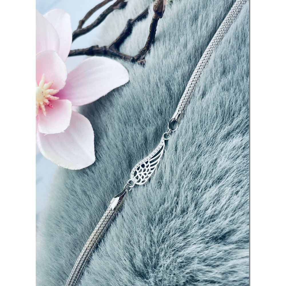 Srebrna bransoletka skrzydło z cyrkoniami