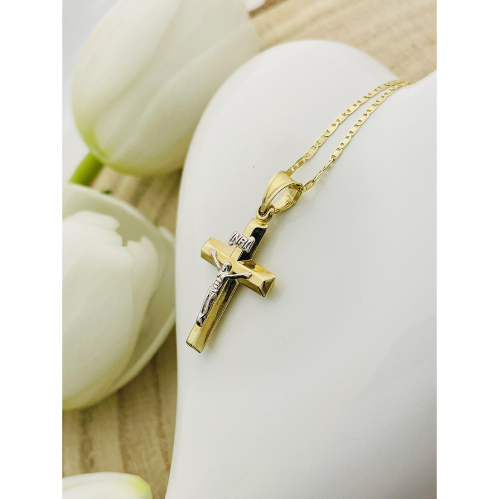 Goldanhänger Kettenanhänger Gold Anhänger Kreuz mit Jesus Goldkreuz Erstkommunion Gelbgold 585er 14KT