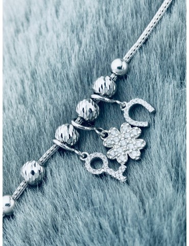 Hufeisen Schlüssel Kleeblatt Armband 925 Silber mit Zirkonia Damen Kinder