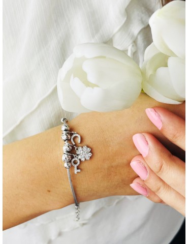 Hufeisen Schlüssel Kleeblatt Armband 925 Silber mit Zirkonia Damen Kinder