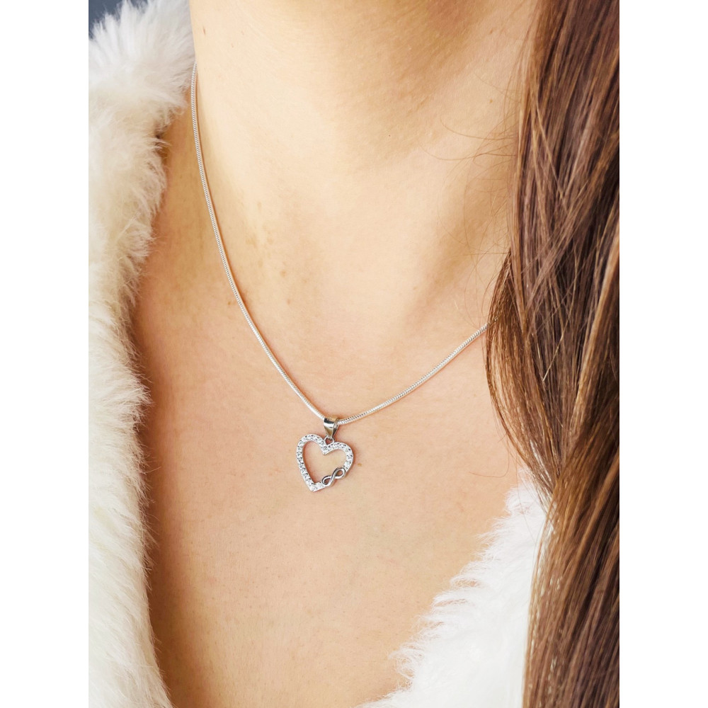925 Silber Damen Medaillon Anhänger Infinity Herz mit Zirkonia