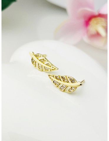 Gold Ohrringe Blatt mit Zirkonia Ohrhänger Ohrstecker Ohrschmuck Gelbgold Gold 585er 14KT