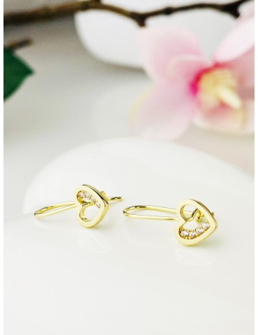 Herz Ohrringe Ohrhänger Ohrstecker Ohrschmuck mit Zirkonia Gelbgold Paar 585er 14KT