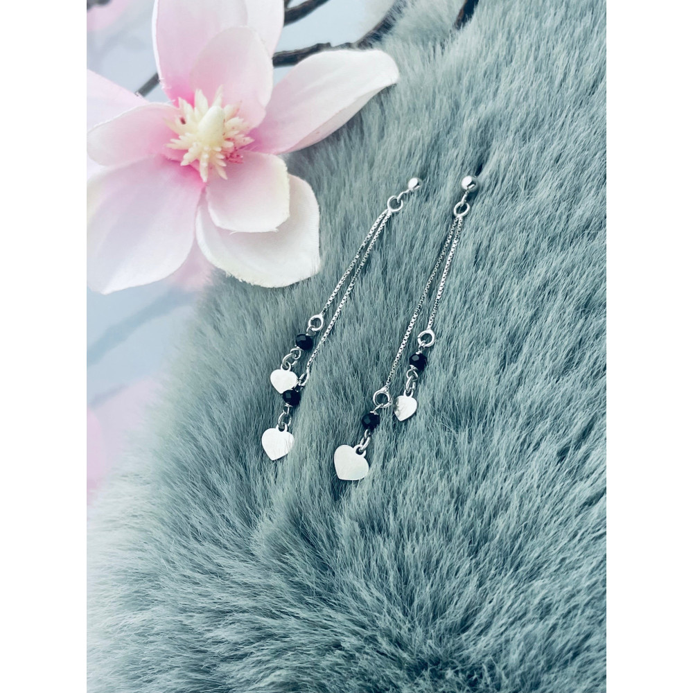 Herz 925 Silber Ohrringe mit Onyx Damen