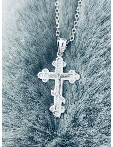 Silber Anhänger orthodoxes Kreuz mit Jesus Christus Erstkommunion Taufe