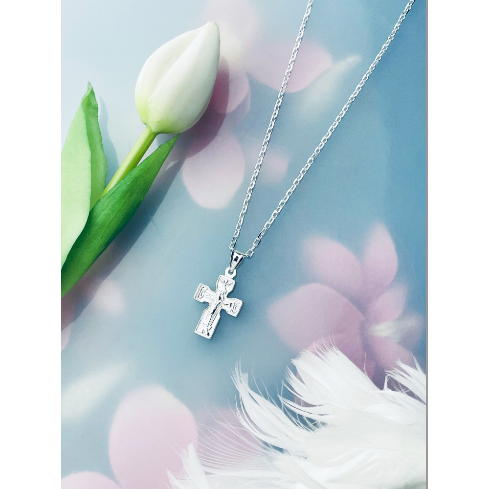 Silber Anhänger orthodoxes Kreuz mit Jesus Christus Erstkommunion Taufe