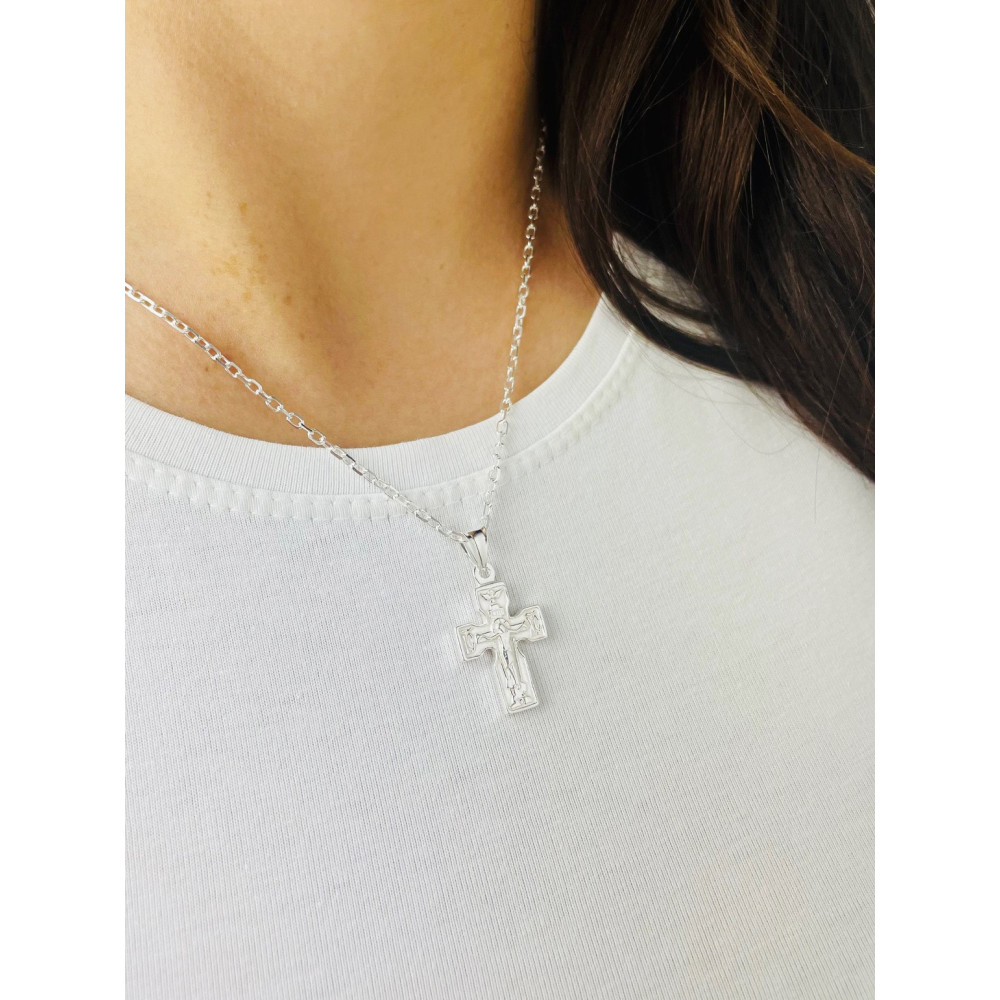 Silber Anhänger orthodoxes Kreuz mit Jesus Christus Erstkommunion Taufe