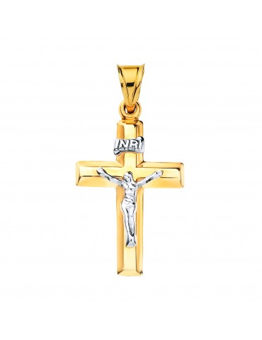 Goldanhänger Kettenanhänger Kreuz Jesus Christus Goldkreuz Bicolor Gelbgold 585er 14KT