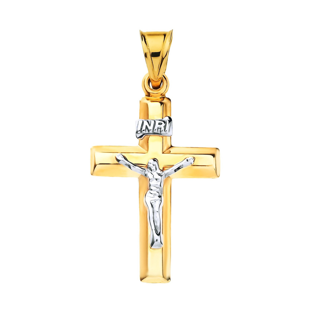 Goldanhänger Kettenanhänger Kreuz Jesus Christus Goldkreuz Bicolor Gelbgold 585er 14KT