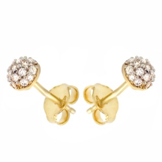 Złote kolczyki kuleczki z cyrkoniami dwukolorowe