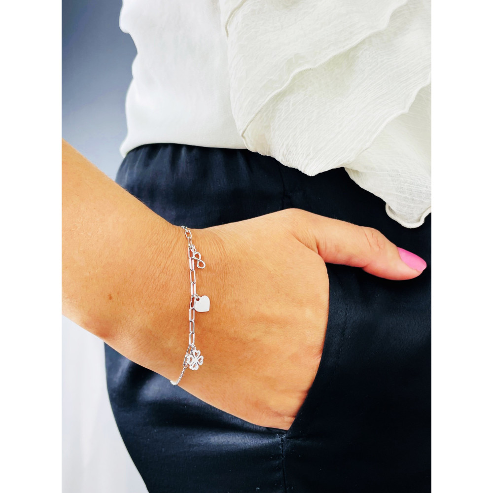 Herz Infinity Kleeblatt Armband 925 Silber Damen Kinder