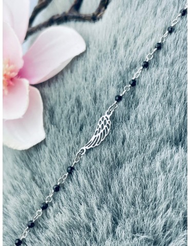 Flügel Armband 925 Silber mit Onyx Damen Kinder