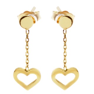 Złote kolczyki wiszące serca