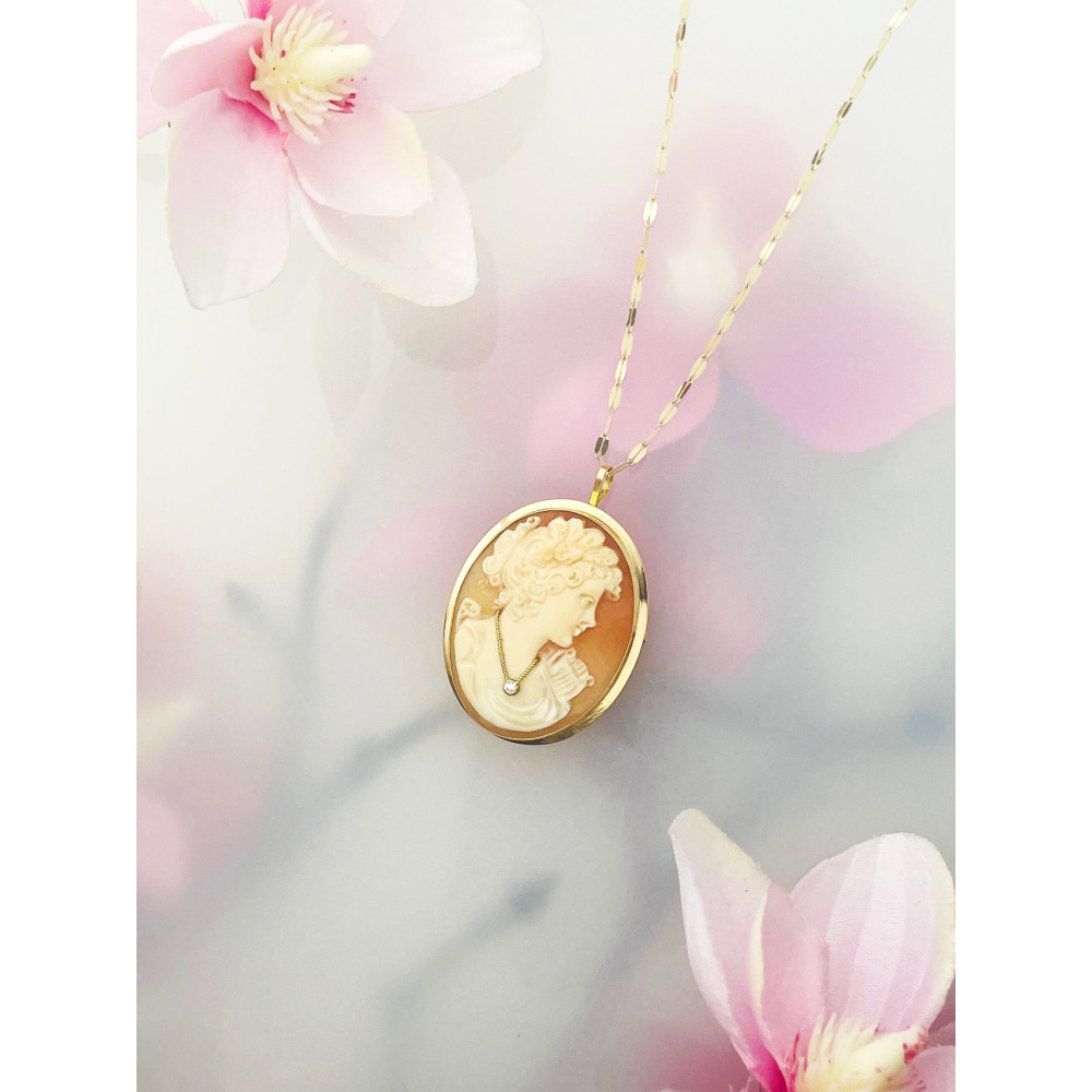 Kamea Goldbrosche mit Zirkonia Gelbgold 585er 14KT