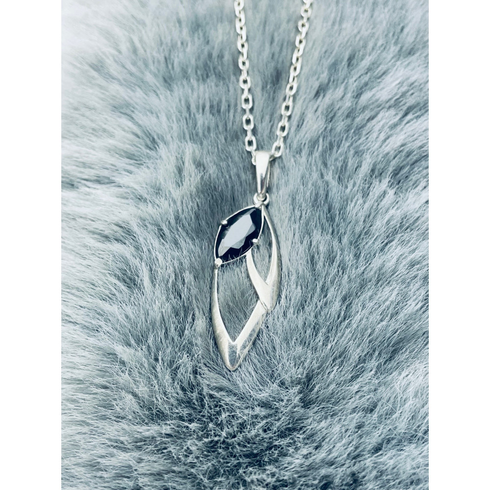 Blatt 925 Silber Damen Medaillon Anhänger mit Onyx