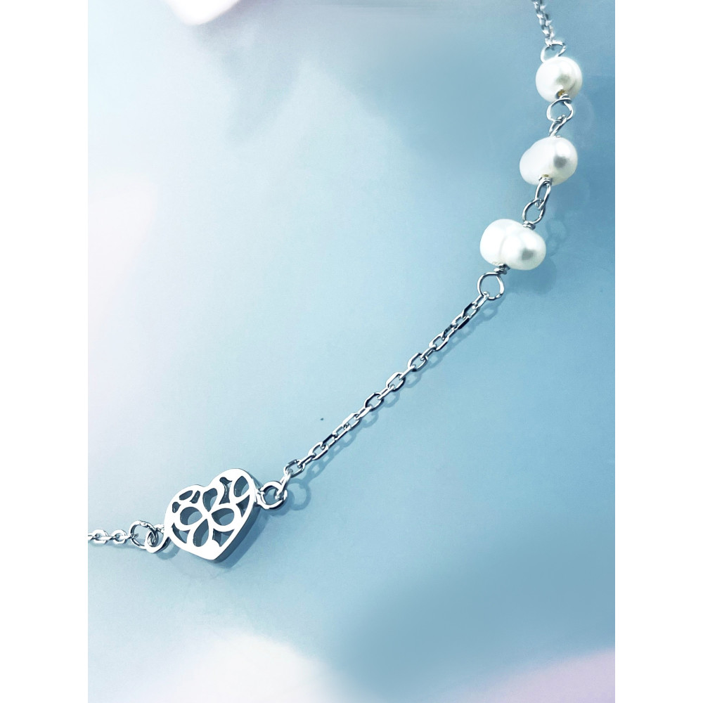 Herz Armband 925 Silber mit Perlen Damen Kinder