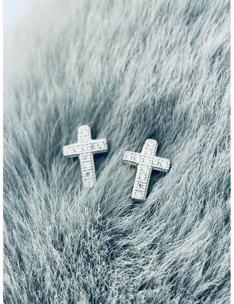 Kreuz 925 Silber mit Zirkonia Ohrringe Damen