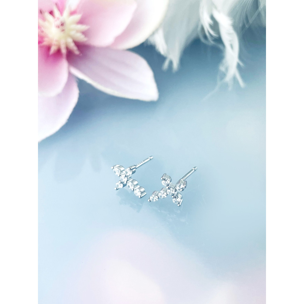 Kreuz 925 Silber mit Zirkonia Ohrringe Damen