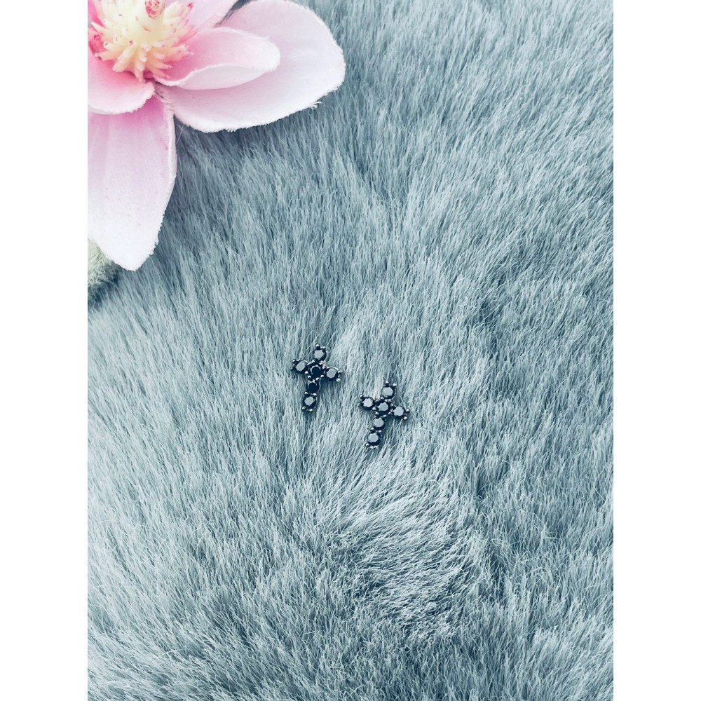 Kreuz 925 Silber mit Onyx Ohrringe Damen