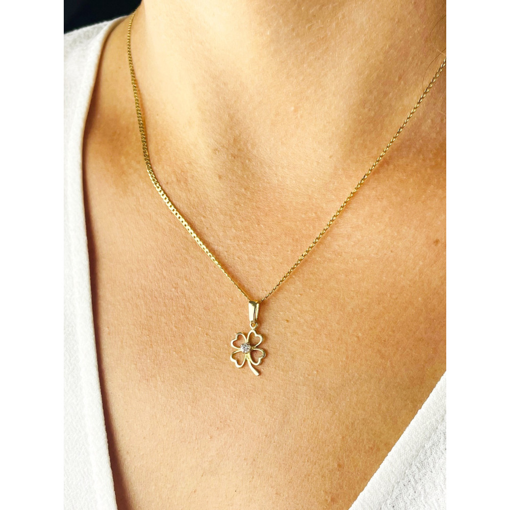 Anhänger mit Zirkonia Gelbgold Goldanhänger  vierblättriges Kleeblatt 585er 14KT