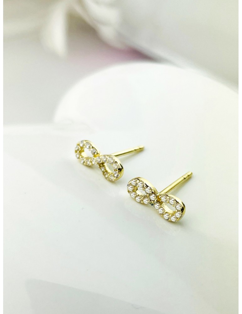 Infinity Ohrringe mit Zirkonia Ohrhänger Ohrstecker Ohrschmuck Paar Gelbgold 585er 14KT Infinity Ohrringe mit Zirkonia Ohrhänger Ohrstecker Ohrschmuck Paar Gelbgold 585er 14KT