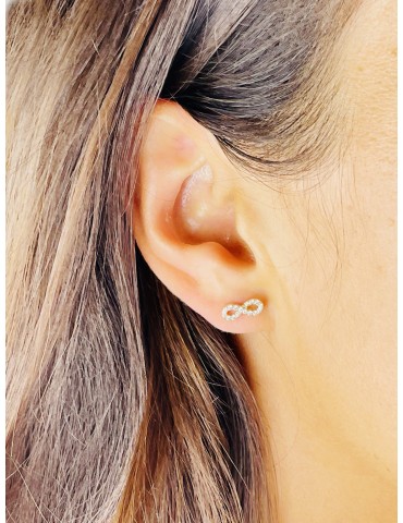 Infinity Ohrringe mit Zirkonia Ohrhänger Ohrstecker Ohrschmuck Paar Gelbgold 585er 14KT