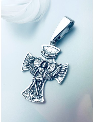 St. Michael Silber Anhänger Kreuz  Erstkommunion Taufe