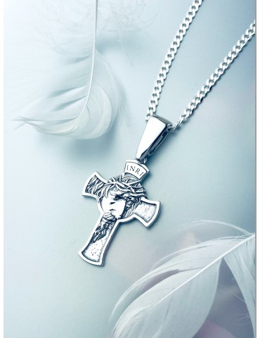 Silber Anhänger Kreuz mit Jesus Christus Erstkommunion Taufe