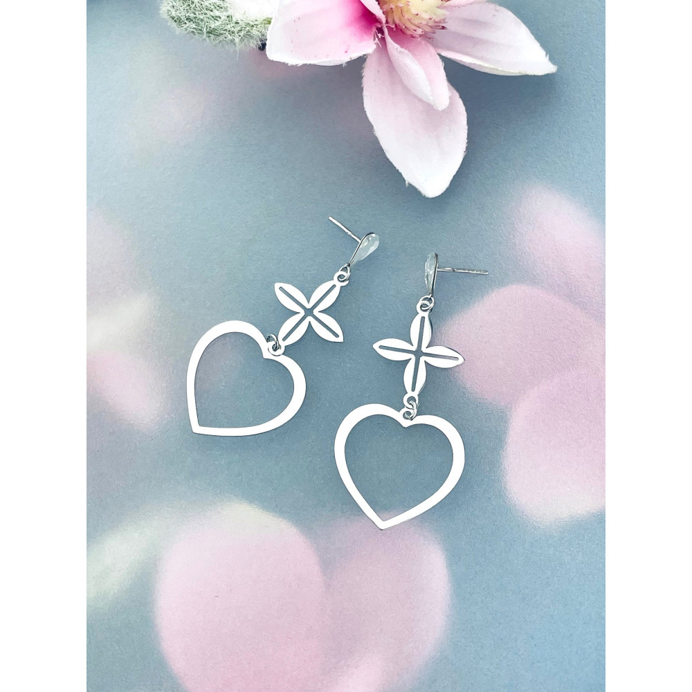925 Silber mit Zirkonia Ohrringe  Blume und Herz