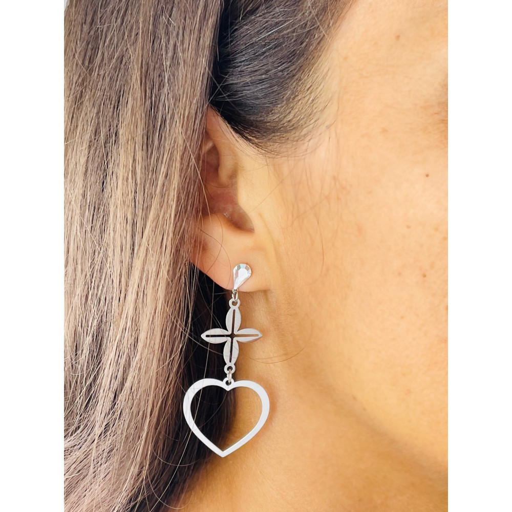 925 Silber mit Zirkonia Ohrringe  Blume und Herz
