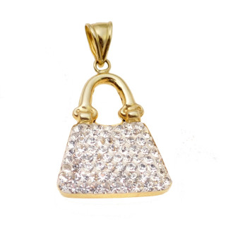 Anhänger Handtasche Kettenanhänger Bicolor Zweifarbig Gold Goldanhänger mit Zirkonia 585er 14KT