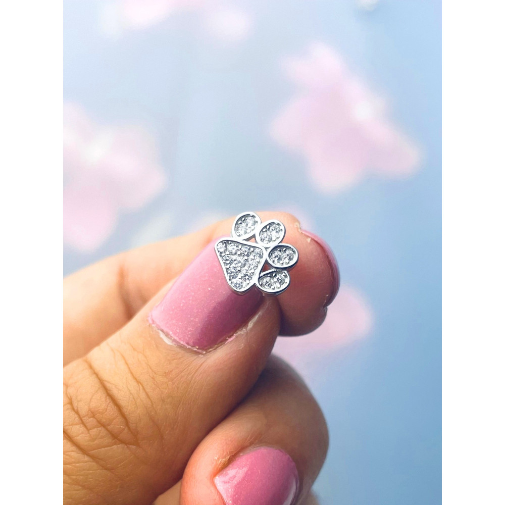 Srebrne kolczyki psie łapki z cyrkoniami