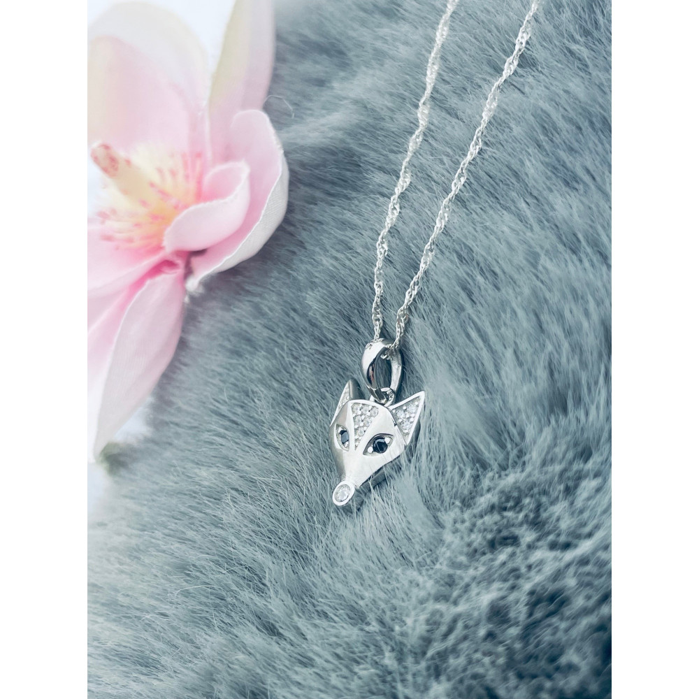 Fuchs 925 Silber Damen Medaillon Anhänger mit Zirkonia und Onyx